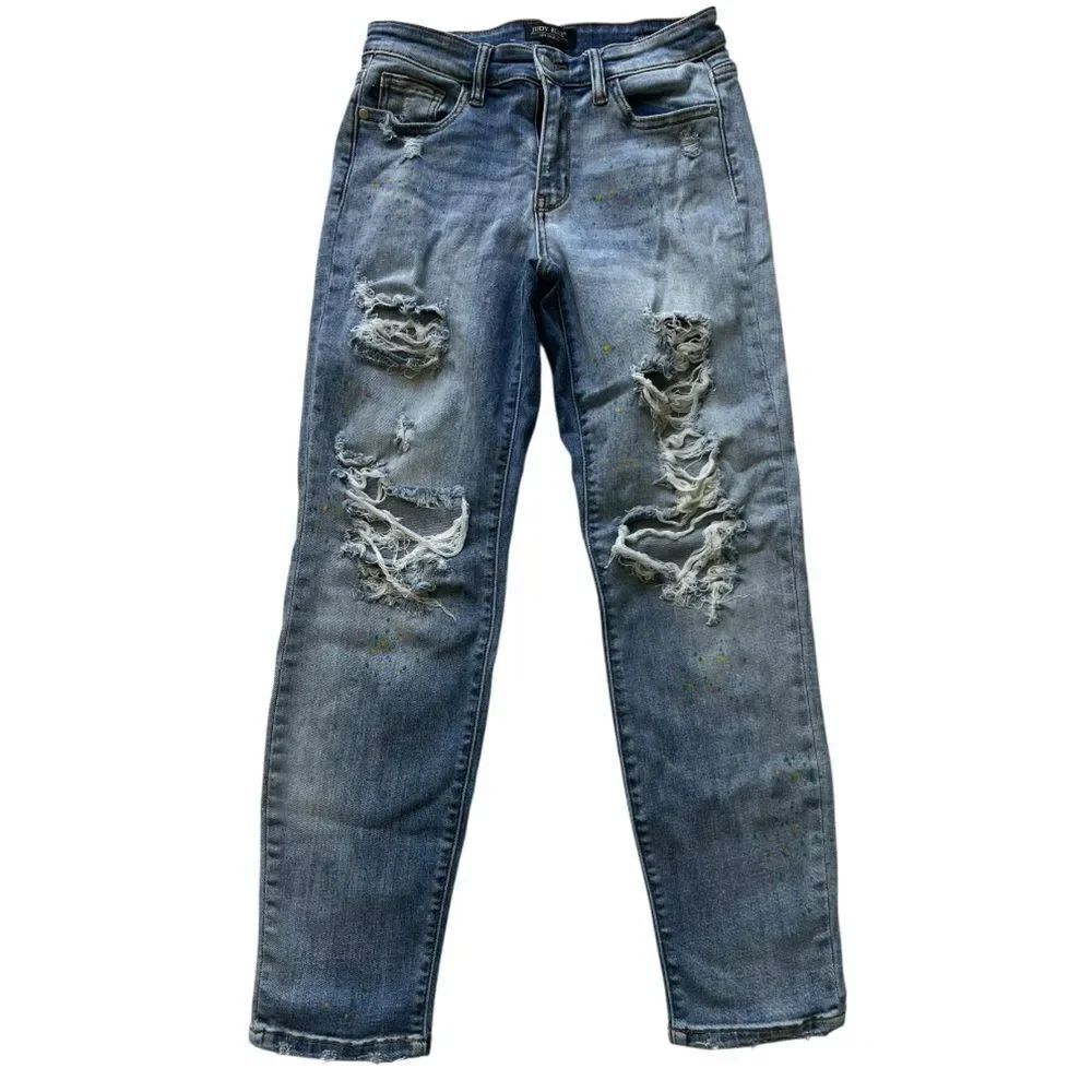 Judy Blue Light Wash Distressed Paint Splatter Color Splash Grunge Jeans 27